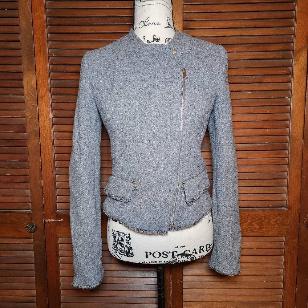 Zara Trafaluc Tweed Wool Blend Moto Jacket